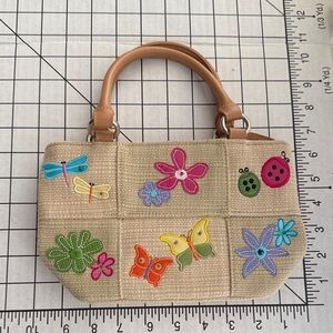Straw Mini Handbag with Butterfly & Floral Embroidery | Cottagecore Garden